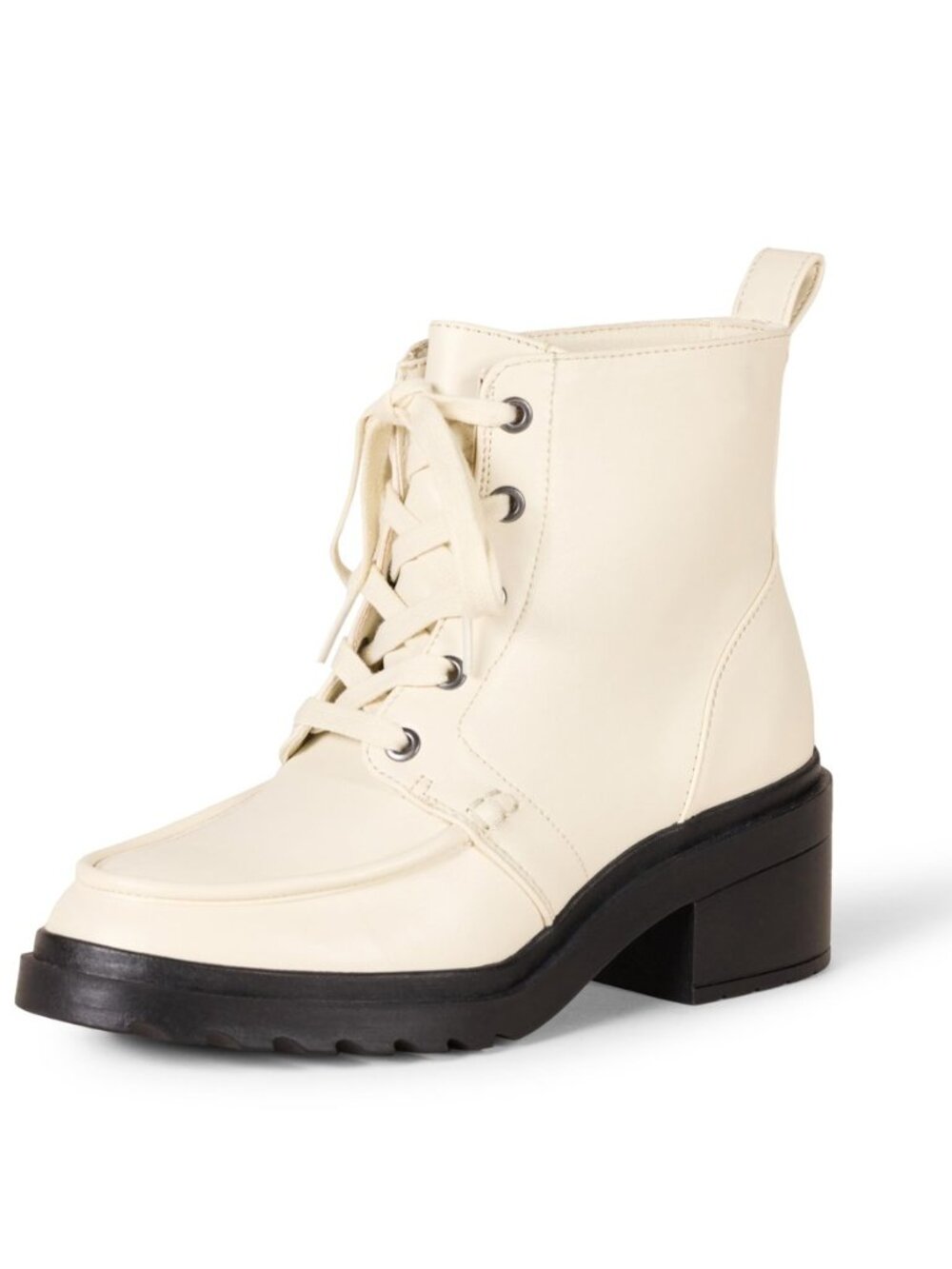 Women's Lace Up Moc Toe Combat Boots with Chunky Heel, Black Oxblood